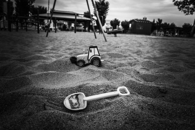 Shovel and toy truck left behind at Tomlinson Park.